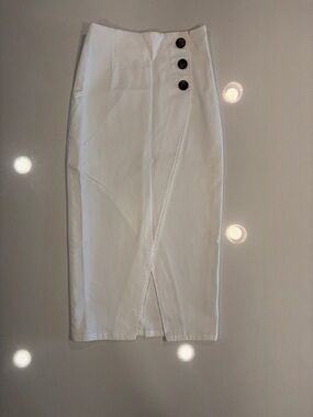 H&M White Pencil Skirt with Side Button Detail-size 2